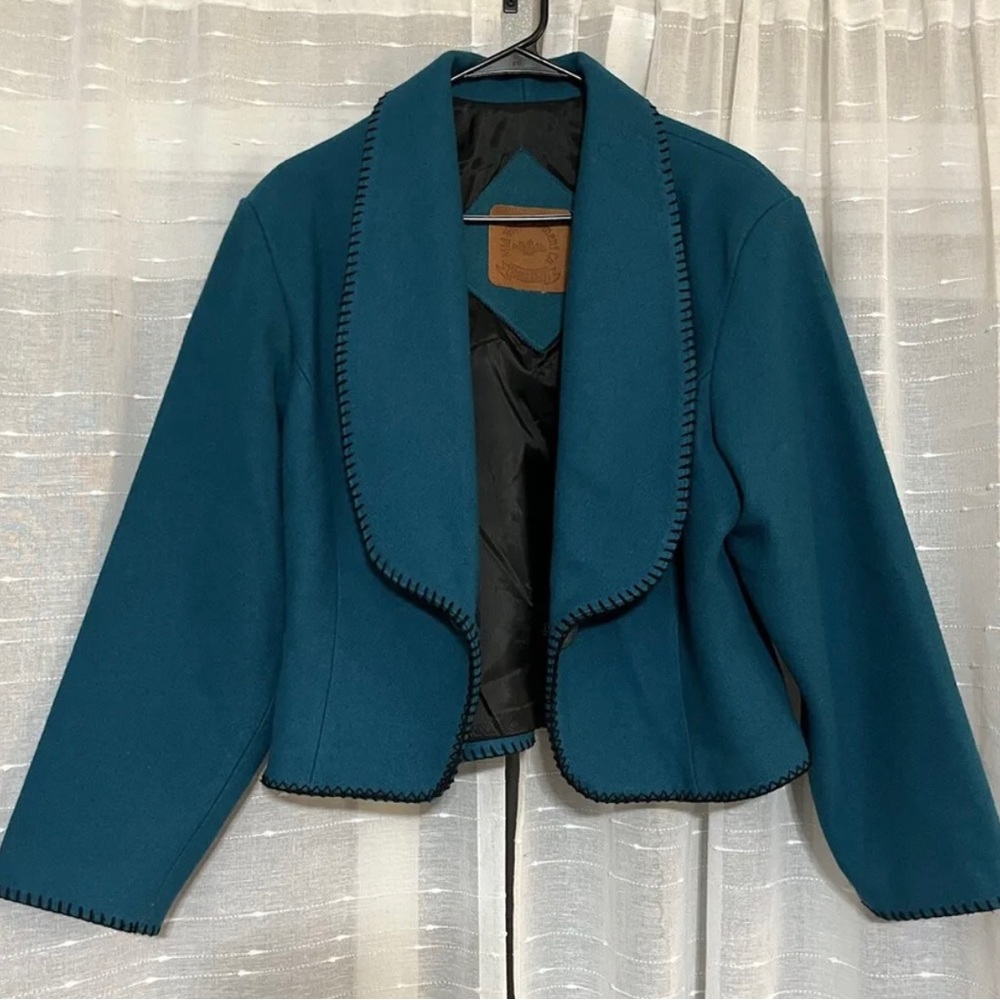 MID-WEST GARMENT CO Western Teal Wool Jacket Silver Button Canada Made vintage